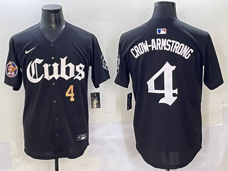 Men 2025 Chicago Cubs 4 Crow-Armstrong Black Five generations Joint Name Nike MLB Jersey style 3